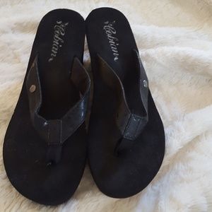Cobian black flip flops wedge heel